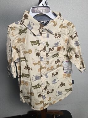 American Hawk Cream Construction Print Button-Down Shirt for Kids